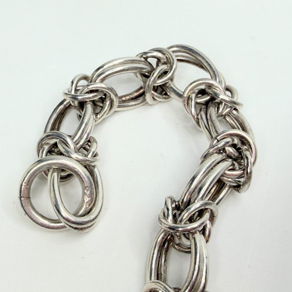 Solid Sterling Silver Multi Link Chain Bracelet H… - image 5